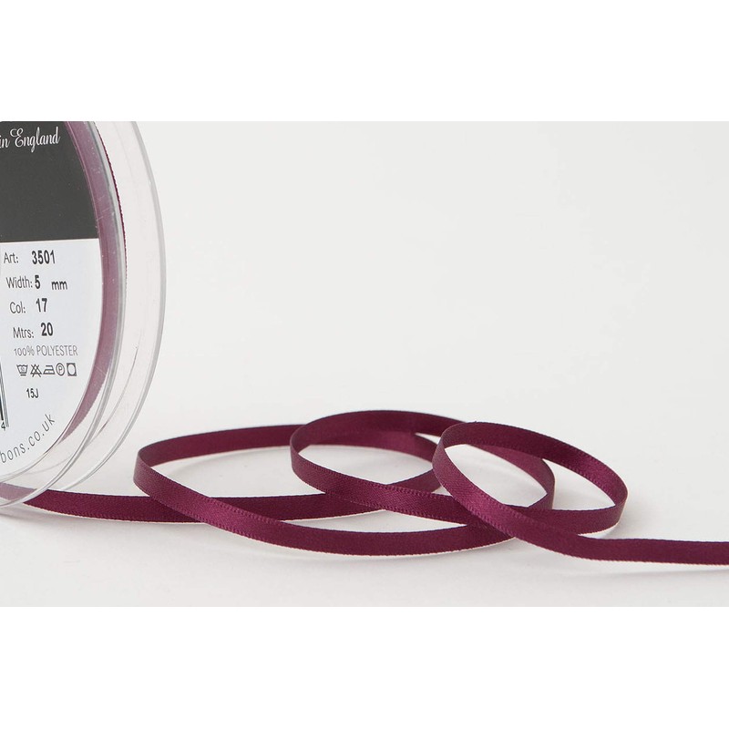 Berisfords Double FACE Poly Satin Ribbon, Wine, 5 mm