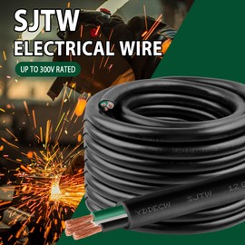YDDECW 25ft 12/3 12 AWG SJTW 300V Wire (3 Conductor) - 12 Gauge SJTW Cable with UV-Resistant Jacket for Motor Leads, Battery Chargers and Machine - 3 Conductor - 25 Feet Electrical Wire