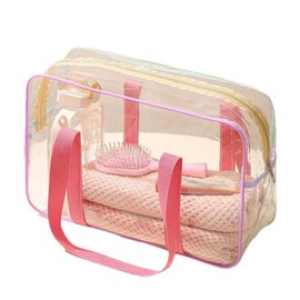 ZXCVBN Travel Toiletry Bag, Clear PVC Makeup Cosmetic Bag with Large Opening - Waterproof & Lightweight, Single Zipper, Pink for Women & Men (PINK+33 * 15 * 26cm)