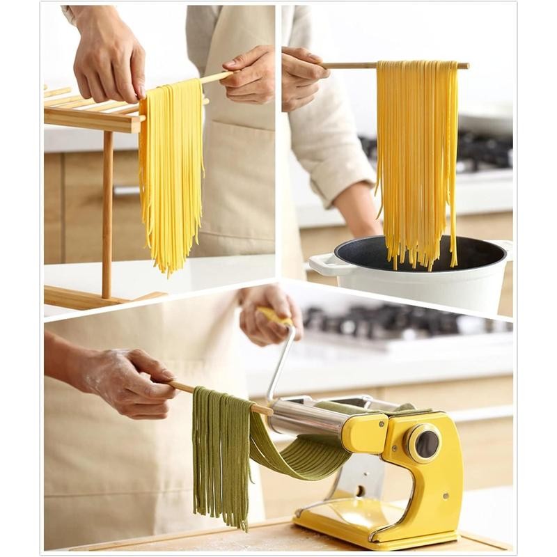 Bamboo Pasta Drying Rack with Transfer Wand and 12 Bars,