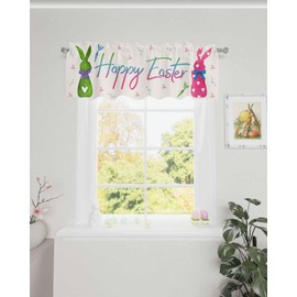 Easter Valances for Windows Bunny Heart Carrot Window Valances Rod Pocket Spring Flowers Watercolor Plants Window Treatment Spring Holiday Decor Valances for Kitchen Living Room Bedroom, 54x18in