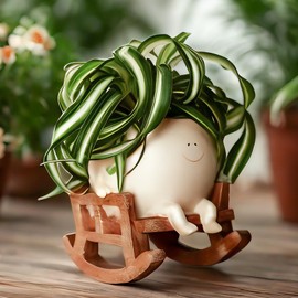 Ahilzam Large Smily Face Planter Pot Cute Smile Flower Planter for Indoor Outdoor, Resin Rocking Chair with Drainage Hole, Pearls Succulents Plants Live Pots Unique Ideals Gift(Large)