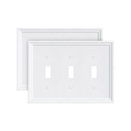 TREEWELL 2-Pack Triple Toggle Light Switch Cover Plate, White Decorative Switch Plate Covers, Natural Bamboo Fiber 3 Gang Wall Plate, Corrosion Resistant