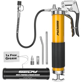 SEDY Heavy Duty Grease Gun Kit - 14oz Free Grease Tube 8000 PSI Pistol High Pressure Flexible Hose Bearing Grease Pump Marine Durable Connectors Adapters Extension Tubes Nozzle Easy Operation