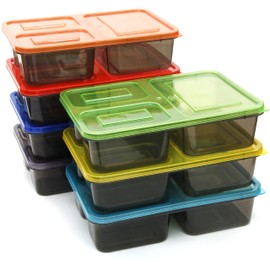Youngever 7 Sets Thick Large Bento Lunch Box 40 Ounce, Meal Prep Containers, Reusable Plastic Divided Food Storage Container Boxes (3 Compartment)