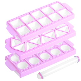 Abizarch 3 Pcs Ravioli Maker Press with 1 Rolling Pin 10 Grids Round 10 Grids Square 14 Grids Triangular Ravioli Mould Tray Homemade Dumpling Maker Press Plastic Ravioli Stamp Maker Cutter for Dumplin