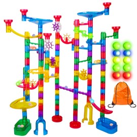 Meland Marble Run Sets for Kids - 153Pcs Marble Race Track Maze Madness Game STEM Building Tower Toy for 4 5 6 + Year Old Boys Girls(113 Pcs + 30 Glass + 10 Led Lighted)