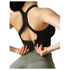 OYOANGLE Womens Padded Crisscross Back Sports Bras Workout Crop Tank Tops Wirefree Seamless Support Workout Bra Black Small