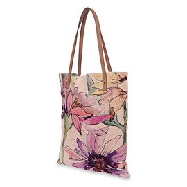 COTT N CURLS Wild Aster Book Tote - 16" x 15" Canvas Bags with Zipper, Handcrafted Tote Bag with Compartments, Durable Work Tote Beach Bag with Digitally Printed Designs and Leather Handles
