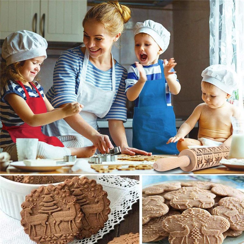 Christmas Wooden Rolling Pins, Xmas 3D Reindeer Shape Decor Embossing