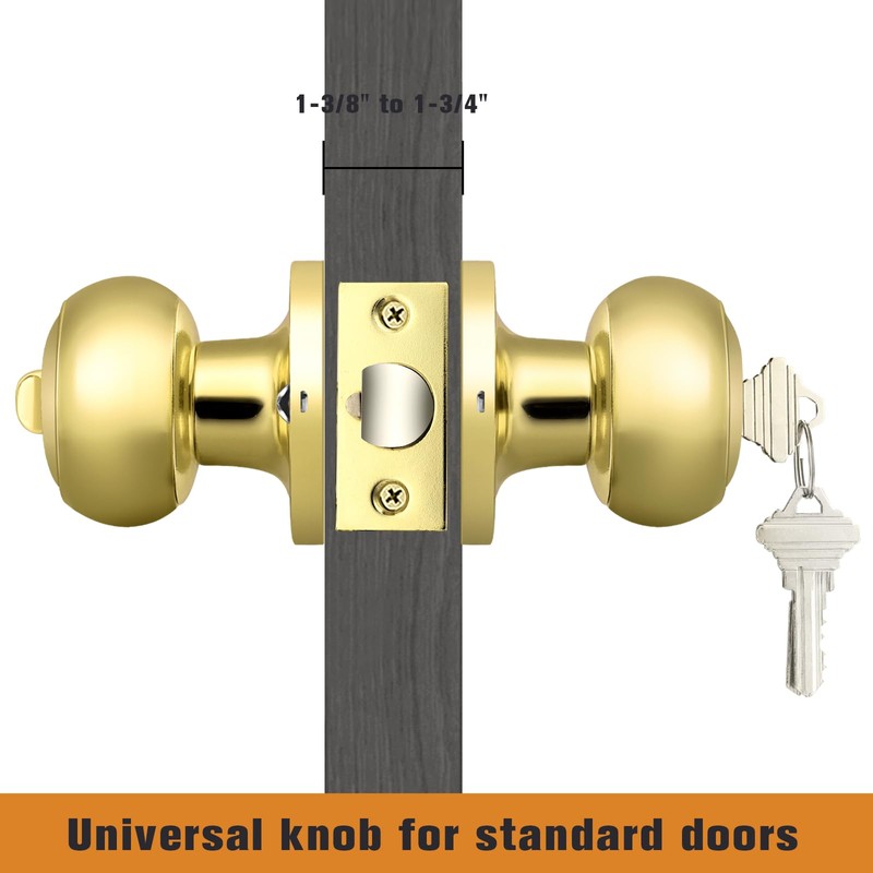 Probrico Gold Interior Door Lock with Round Ball, Polished Brass