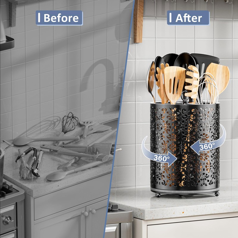YIUKEA 360° Rotating Utensil Holder - Extra Large Cooking Utensils