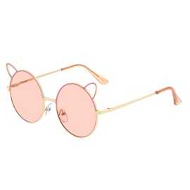 FAA'N Kids Sunglasses Boys Groovy Party Decorations Metal Cat Ears Round Girls Sunglasses Cute Gifts for Kids (Pink)