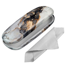 Fintie Hard Shell Eyeglasses Case, Portable Protective Glasses Cover Eyeglass Holder Box with Cleaning Cloth for Men Women, Cloudy Marble