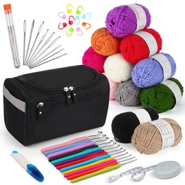 Aeelike Black Crochet Set for Beginners Children with 12 Crochet Yarn, Ergonomic Crochet Hooks for Arthritic Hands