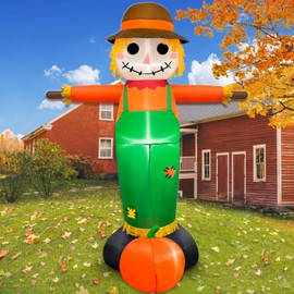 TURNMEON 6FT Tall Fall Inflatables Scarecrow Outdoor Decorations, Blow Up Fall Harvest Scarecrow with Pumpkin Yard Decorations Built-in LED Fall Autumn Harvest Thankgiving Decor Party Garden Lawn