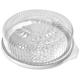 PACTOGO 16" Round Flat Aluminum Foil Cater Trays with Clear Dome Lids - Disposable Stackable Serving Platters for Parties, Holidays, Events, and Buffet (Pack of 5 Sets)