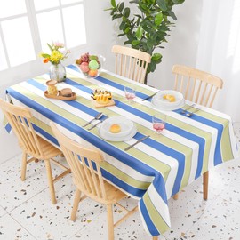 Deconovo Water Resistant Striped Tablecloth Wipeable Rectangular Table Cover Decorative Table Cloth for Kitchen Party 52 x 70 Inch Light Green and Blue
