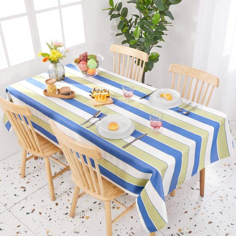 Deconovo Water Resistant Striped Tablecloth Wipeable Rectangular Table Cover Decorative