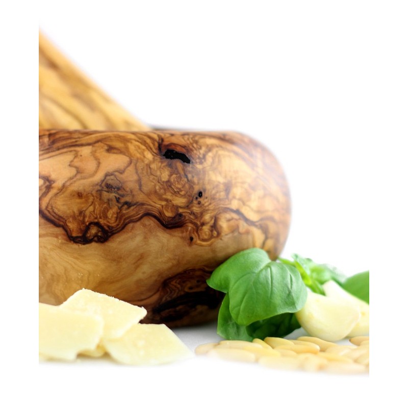 Round Mortar with Pestle Olive Wood 14 cm