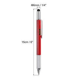 MECCANIXITY 2pcs 6 in 1 Metal Multitool Tech Tool Pen Gifts for Men with Ballpoint Pen, Ruler, Screwdriver, Stylus, Level Gauge, Refills for Christmas, Red