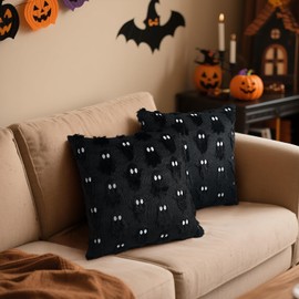 Artmag Halloween Ghost Pillow Covers 18x18 Set of 2, Soft Plush Faux Farmhouse Throw Pillow Cases for Fall Thanksgiving Halloween Holiday Decorations Black