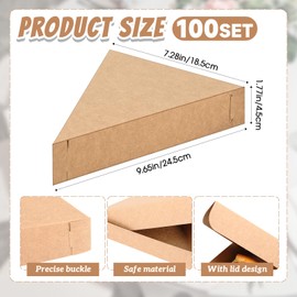 Tioncy 100 Pcs Triangle Pizza Box Disposable Mini Pizza Slice Box 9.65 x 7.28 x 1.77 Inch Paperboard Pizza Slice Clamshell Food Container for Christmas Birthday Wedding Party Supplies (Kraft)