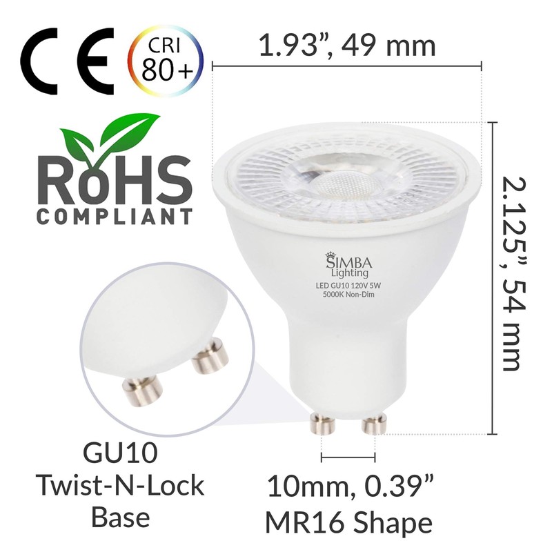 Simba Lighting LED GU10 5W Non-Dimmable Spot Light Bulb (6