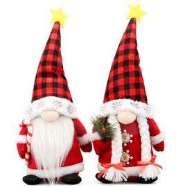 Lovinland Christmas Gnomes Plush Couple with Red Buffalo Check - Xmas Gnomes Elf Tomte Ornaments Doll - Christmas Decorations - Xmas Decorations for Home Indoor