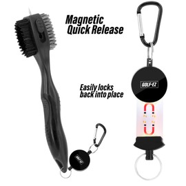 Golf-EZ Premium Golf Club Cleaning Brush Set with Magnetic Quick Release (2 Pack) | Heavy Duty Oversized Brush Head | 3-in-1 Retractable Brush Head