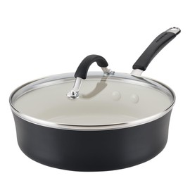 Rachael Ray Cucina Ceramic Nonstick Saute Pan with Lid, 3 Quart Non Stick Sauteuse Pan, Dishwasher Safe - Peppercorn