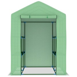 Greenhouse with Shelves and 1 Door | Outdoor Indoor Green House | Plastic Plant Green House for Outside Garden Patio Backyard Yard | Green PE with Powder-Coated Steel Frame 56.3" x 56.3" x 76.8"