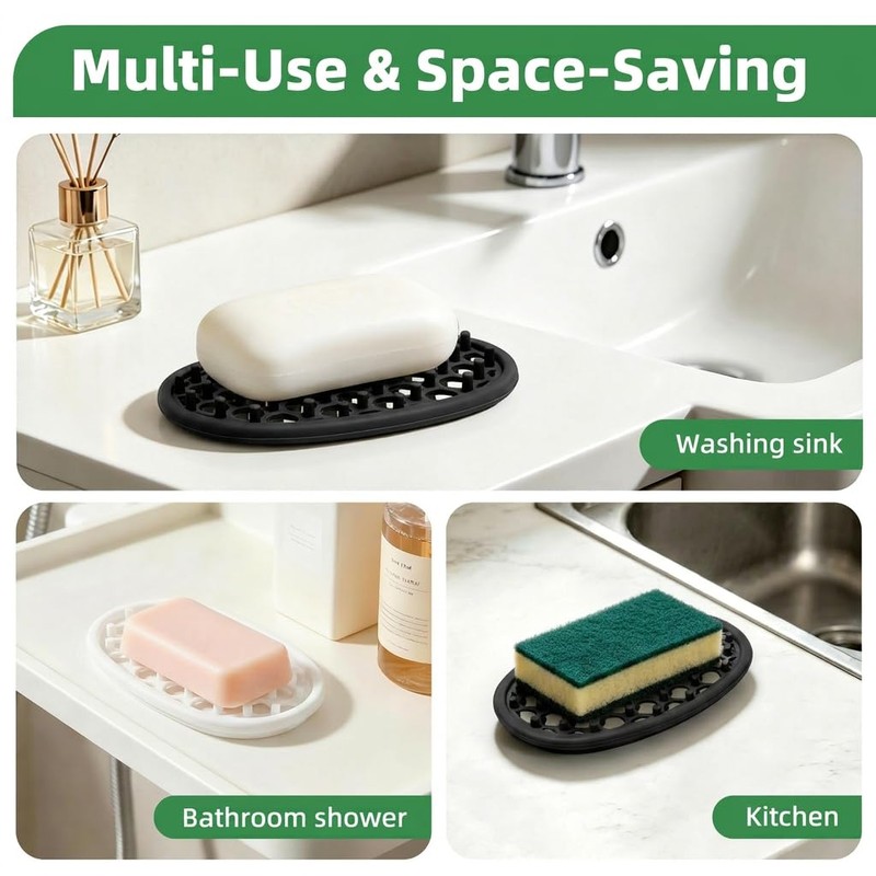 2pcs Silicone Soap Holder, Soap Dish with Drainage Holes, Non-Slip