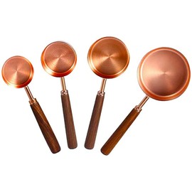 ANCLLO Stainless Steel Measuring Cups Set with Walnut Handle for Measuring Baking Set of 4 Rose Gold (Large)