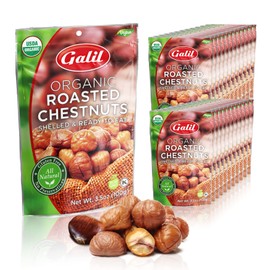 Galil Organic Roasted Chestnuts Pack of 24 Shelled & Ready to Eat Chestnuts - Gluten Free, Vegan, Organic, Non-GMO, Kosher Snacks - Great for Baking, Cooking & Turkey Stuffing 3.5oz Bags