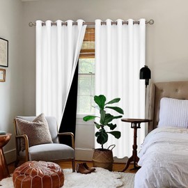 BGment Thermal Insulated 100% Blackout Curtains for Bedroom with Black Liner, Double Layer Full Room Darkening Noise Reducing Grommet Curtain (60 x 84 Inch, White, 2 Panels)