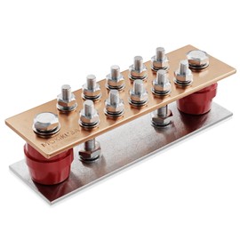 Wall Mounted Ground Bar Kit-Copper Bus Bar 7.88"x2.36"x .157" with 5/16" Terminal Positions and UL Material BusBar Insulator Posts (5/16'' Classic)