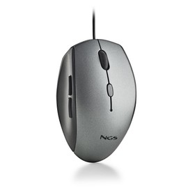 NGS Moth Gray - Optische Maus mit USB-Kabel für Computer mit 5 Silent-Tasten und Scrollen, Ergonomische Maus, 800/1200/1600 DPI dimmbar, Grau
