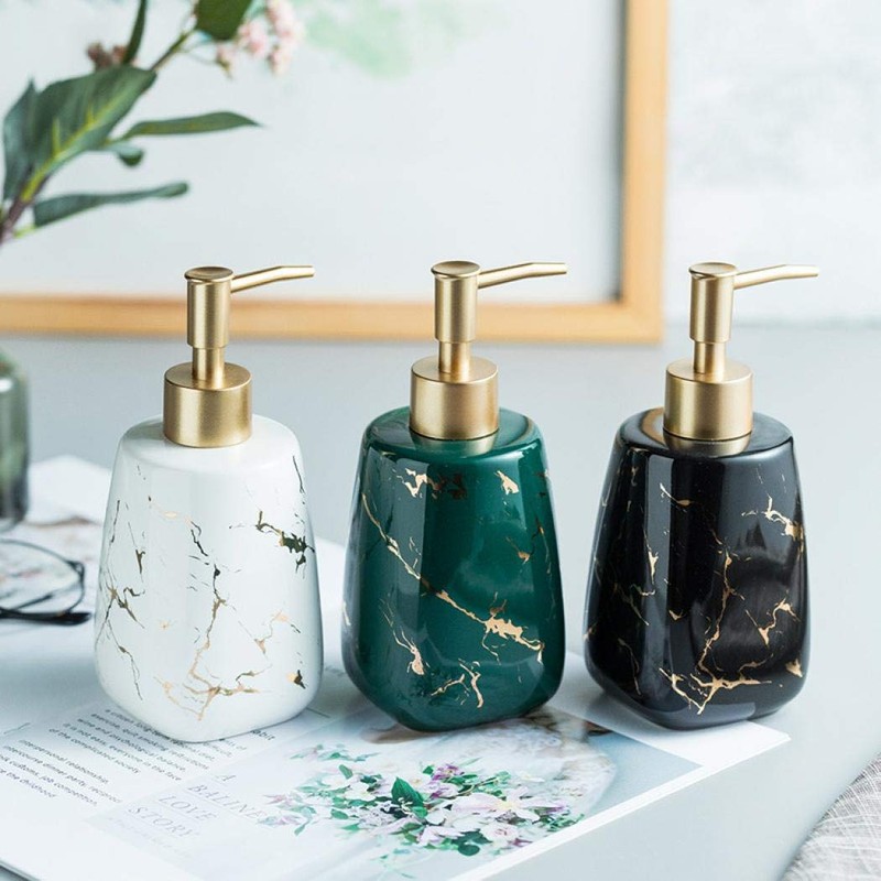 Ceramic Soap Dispenser Pump, 350ml Marble Pattern Bathroom Ceramic Lotion