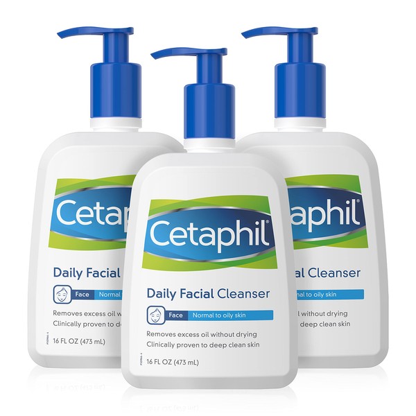 Cetaphil Daily Facial Cleanser, for normal to oily skin, 16 Ounce Bottles (Pack of 3)