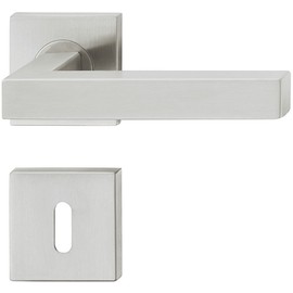 JUVA Design Handle Set Stainless Steel | 1 Piece Door Fitting Square Door Handle on Rosette for Room Doors - LDH 2166 | BB Deadlock | Brushed Stainless Steel | Door Handle Set with Knob