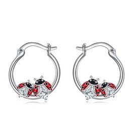 CRMAD Ladybug Earrings for Women Sterling Silver Ladybug Hoop Earrings Ladybug Jewerly Gift for Women (Ladybug)