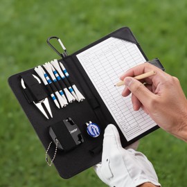 Golf Scorecard Holder with Carabiner Clip, Golf Accessories Set Includes Divot Tool with Magnetic Ball Marker, 5 Scorecards, 6 Golf Tees, 1 Pencil & Score Counter – Portable Golf Gift for Men & Women