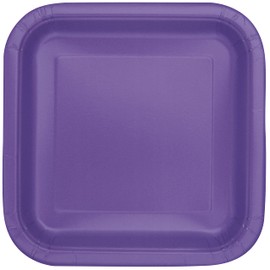 Unique 46979 Square Paper Plates-23 cm-Neon Purple-Pack of 14