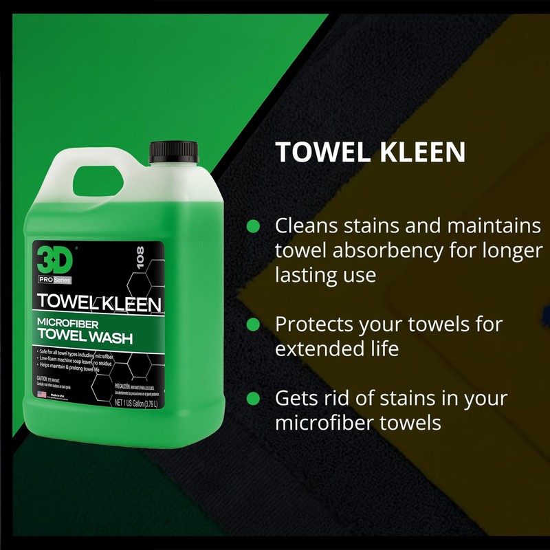 3D Towel Kleen Concentrated Microfiber Detergent - Deep Cleans, Restores