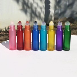 International 5ml/10ml Colored Frosted Essential Oil Roller Ball Bottles with Jade Crystal Head 10ML/Yellow 30ea