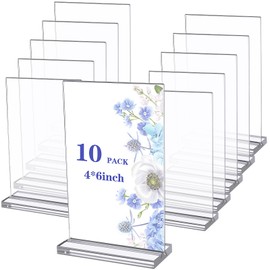 GANGBARU 10 Pack 4 x 6'' Acrylic Sign Holder Clear Display Stand Double Sided Vertical Flyer Menu Brochure Holders for Restaurant Wedding School Office Hotel Party