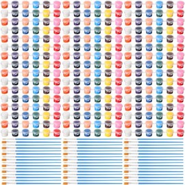 Qilery 840 Pcs Mini Acrylic Paint Set 60 Set 12 Colors Washable Paint Strips 60 Pcs Flat Brushes 60 Pointed Brushes for Kids Adult Arts and Crafts Classroom Birthday Party Painting Supplies (3 ml)