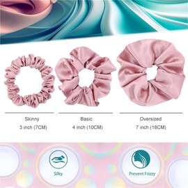 12 Pcs Mix 3 Sizes Satin Silk Scrunchies Hair Ties for Women Girls Bracelets Ponytail Holder Hair Bands Elastic Ropes Hair Bun Accessories (3 Sizes Bundle 12Pcs-Blush)