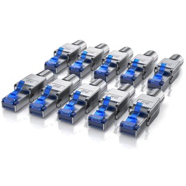 10 Pack RJ45 Connector Cat 6 Cat 7 Cat 8.1, RJ45 Pass Through Connectors Gold Plated, RJ45 Modular Plugs For Solid Or Stranded Network Patch Ethernet cables EIA/TIA-568A and 568B 23, 26 AWG LAN 40Gbps